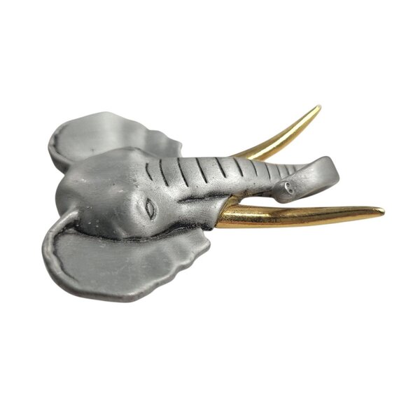 Vtg Signed JJ Elephant Brooch Pin Silver & Gold Tone Jonette Statement Safari - Picture 10 of 12